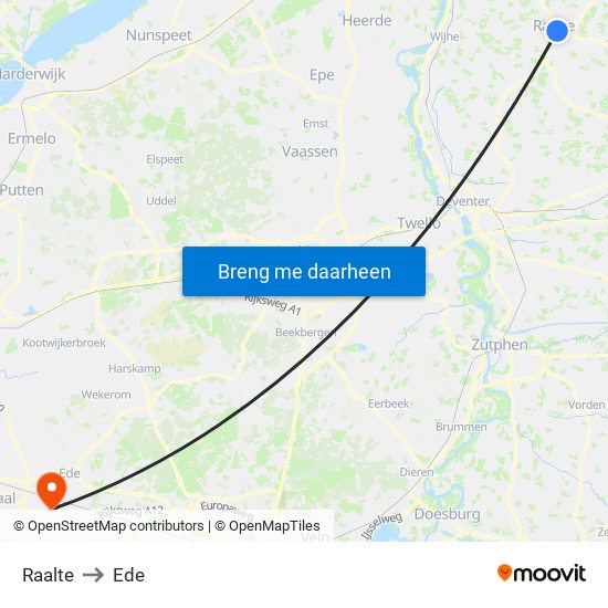 Raalte to Ede map