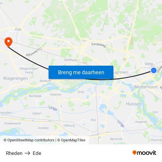 Rheden to Ede map