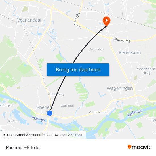 Rhenen to Ede map