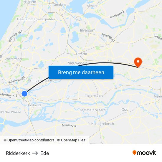 Ridderkerk to Ede map