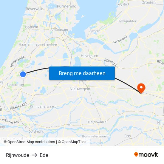 Rijnwoude to Ede map
