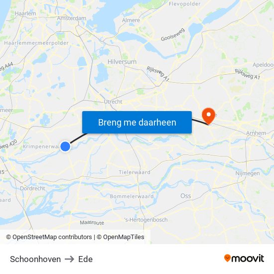 Schoonhoven to Ede map