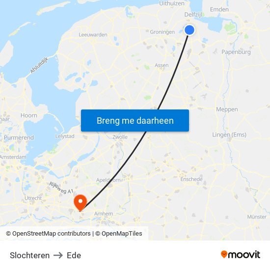 Slochteren to Ede map