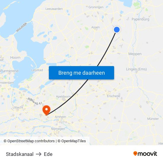 Stadskanaal to Ede map