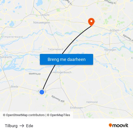 Tilburg to Ede map