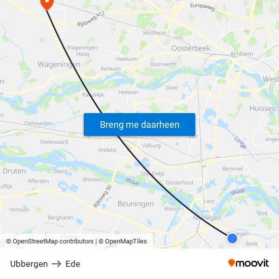 Ubbergen to Ede map