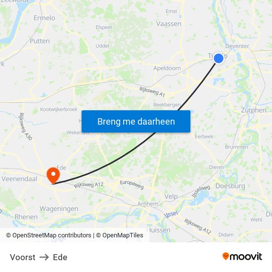 Voorst to Ede map