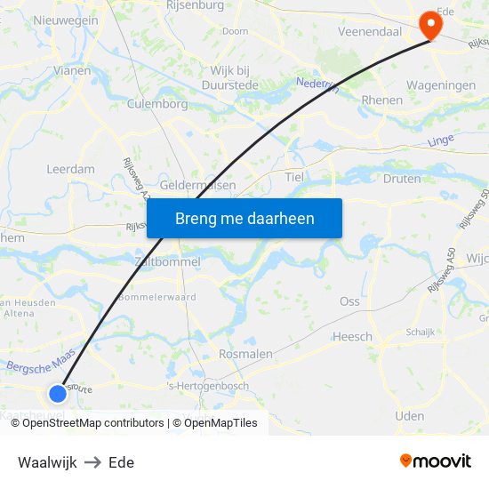 Waalwijk to Ede map