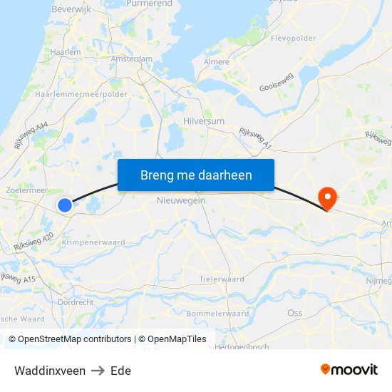 Waddinxveen to Ede map