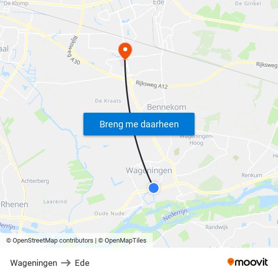 Wageningen to Ede map