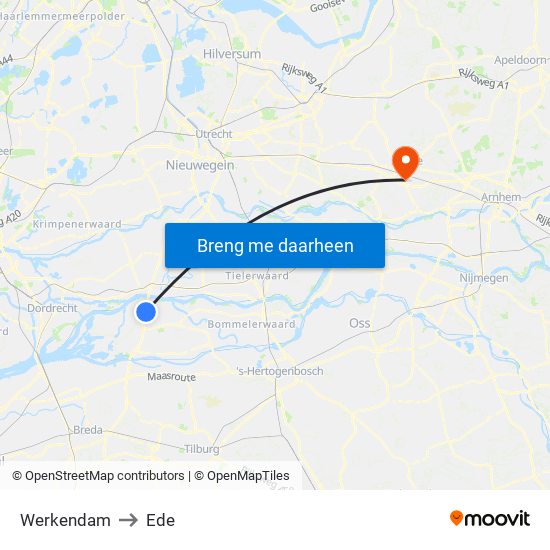 Werkendam to Ede map