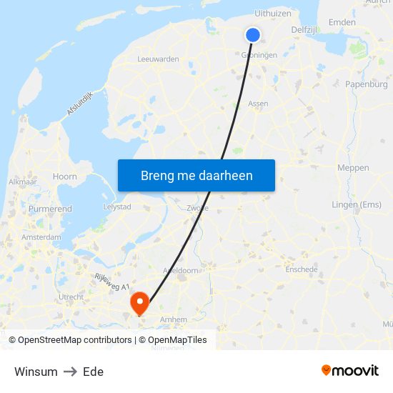 Winsum to Ede map