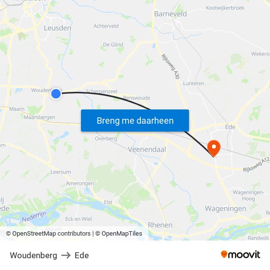 Woudenberg to Ede map