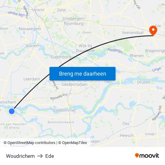 Woudrichem to Ede map