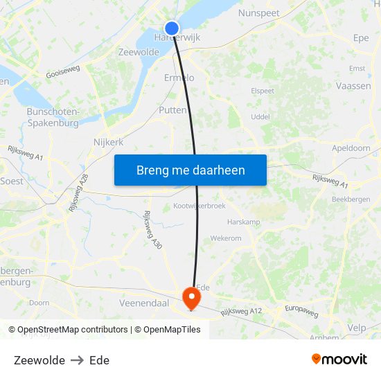 Zeewolde to Ede map