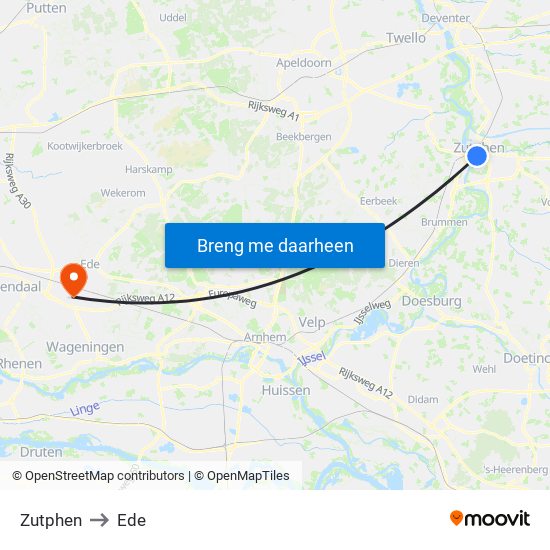 Zutphen to Ede map