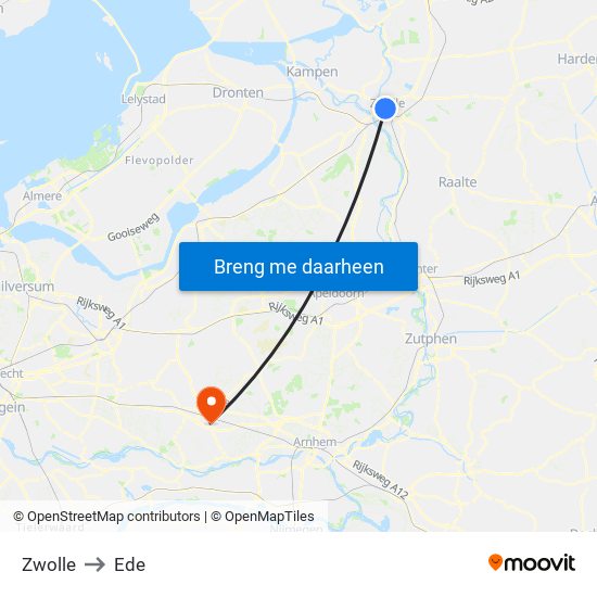 Zwolle to Ede map
