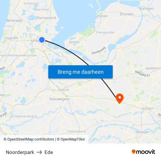 Noorderpark to Ede map