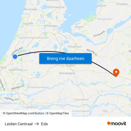 Leiden Centraal to Ede map