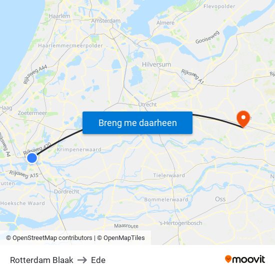 Rotterdam Blaak to Ede map