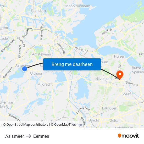 Aalsmeer to Eemnes map