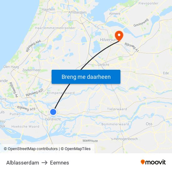 Alblasserdam to Eemnes map