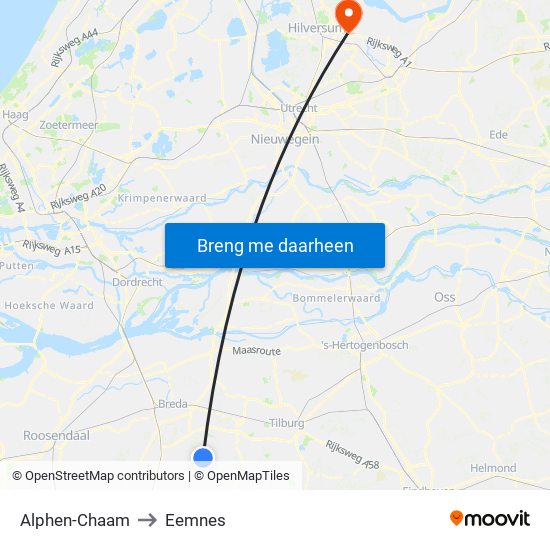 Alphen-Chaam to Eemnes map