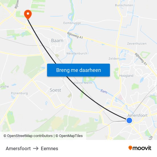 Amersfoort to Eemnes map