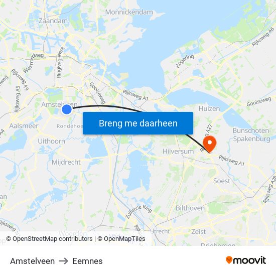 Amstelveen to Eemnes map