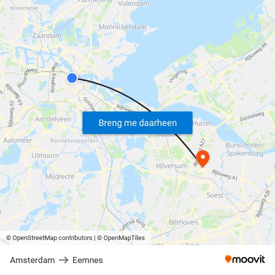 Amsterdam to Eemnes map