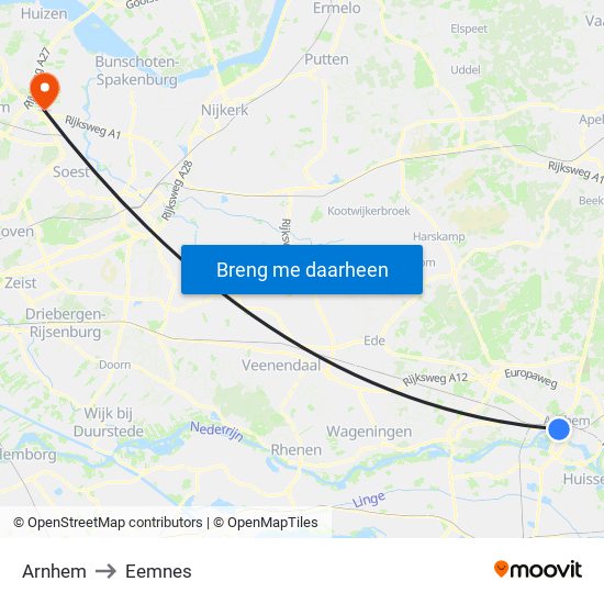 Arnhem to Eemnes map