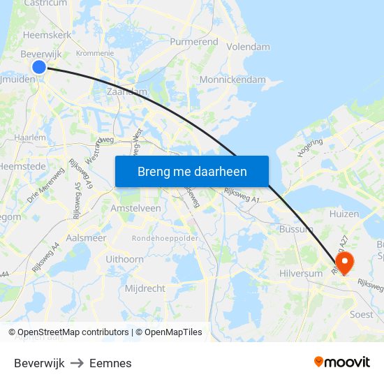 Beverwijk to Eemnes map
