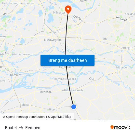 Boxtel to Eemnes map