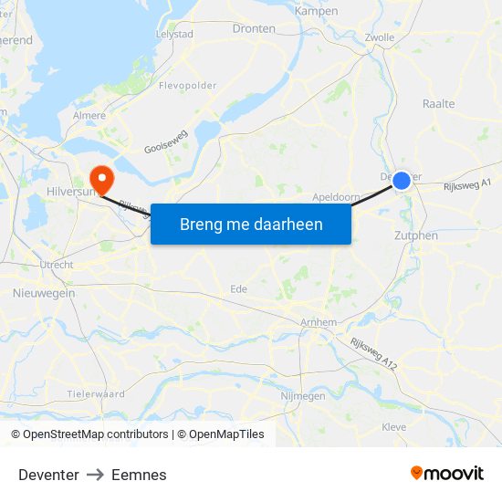 Deventer to Eemnes map