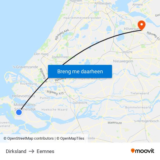 Dirksland to Eemnes map