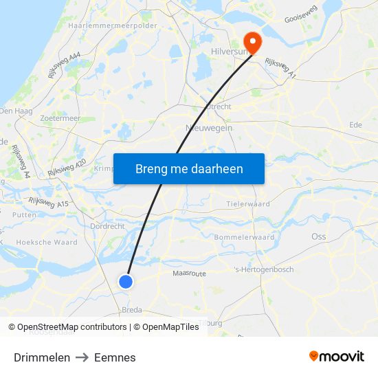 Drimmelen to Eemnes map