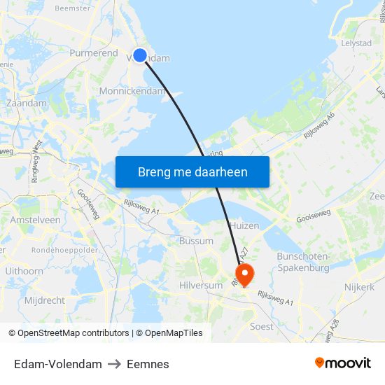 Edam-Volendam to Eemnes map