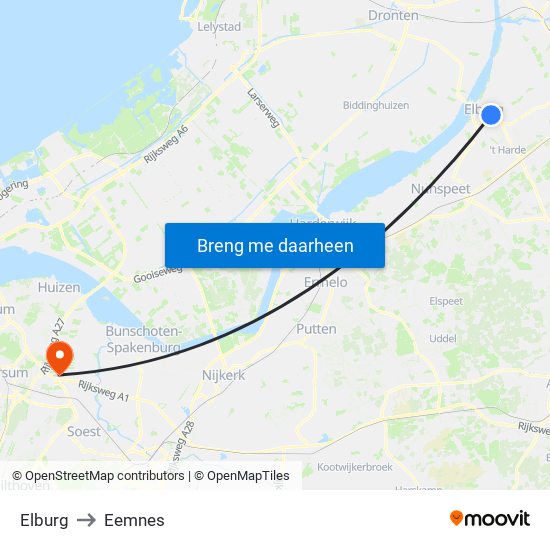 Elburg to Eemnes map