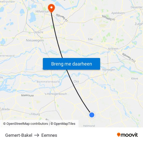 Gemert-Bakel to Eemnes map
