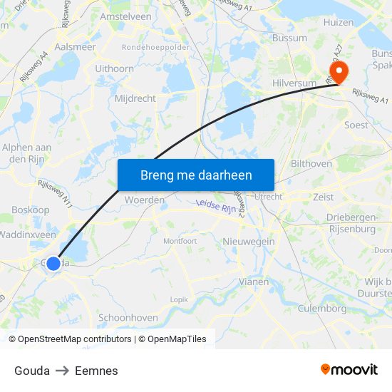 Gouda to Eemnes map