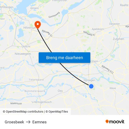 Groesbeek to Eemnes map