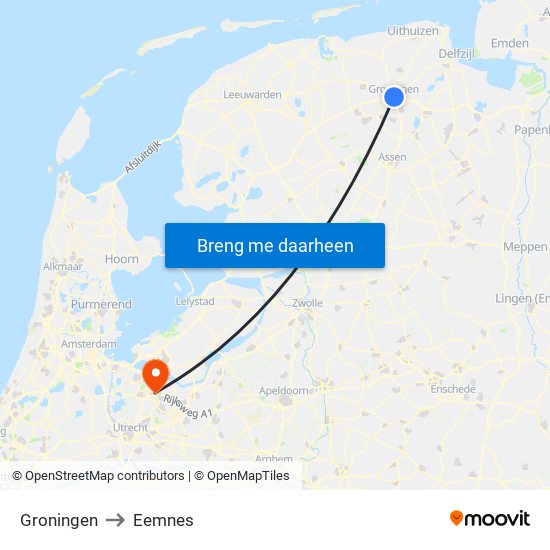 Groningen to Eemnes map