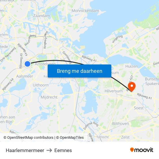 Haarlemmermeer to Eemnes map