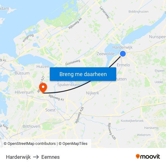 Harderwijk to Eemnes map