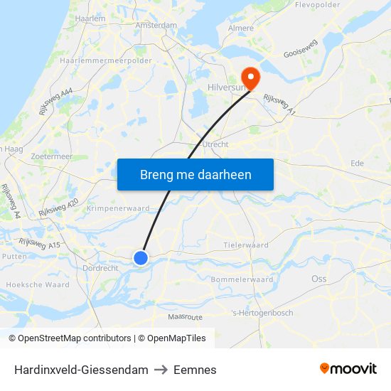 Hardinxveld-Giessendam to Eemnes map