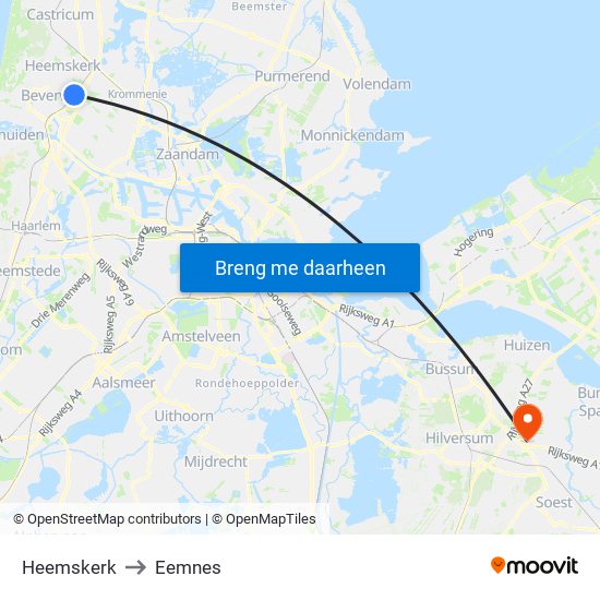 Heemskerk to Eemnes map