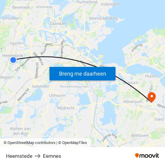 Heemstede to Eemnes map