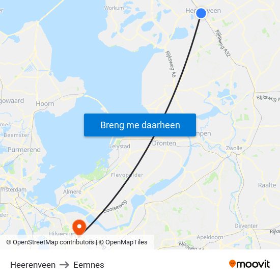 Heerenveen to Eemnes map