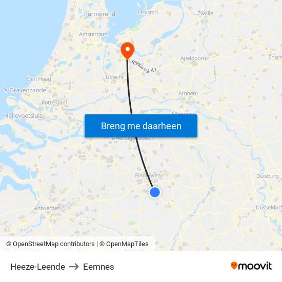 Heeze-Leende to Eemnes map