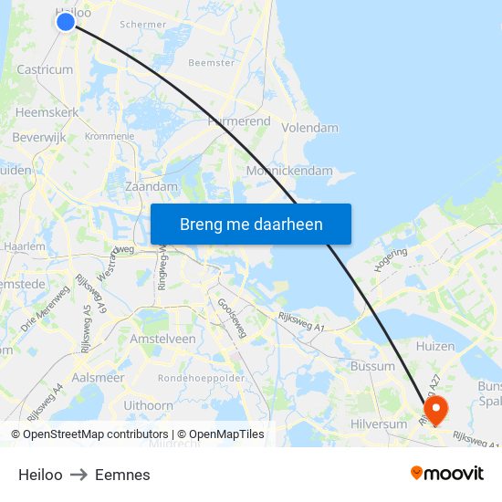 Heiloo to Eemnes map